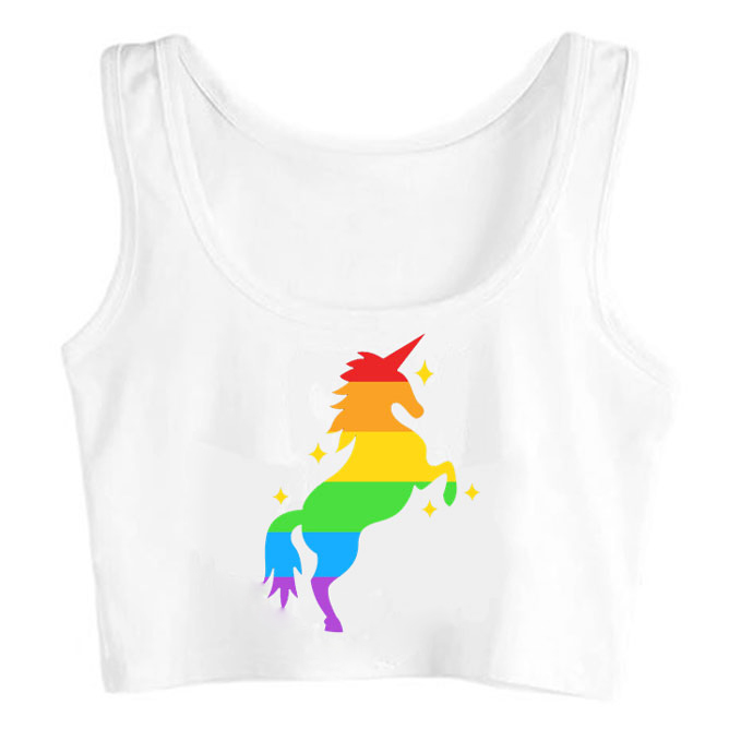 0083-rainbow-horse1 print unisex crop top
