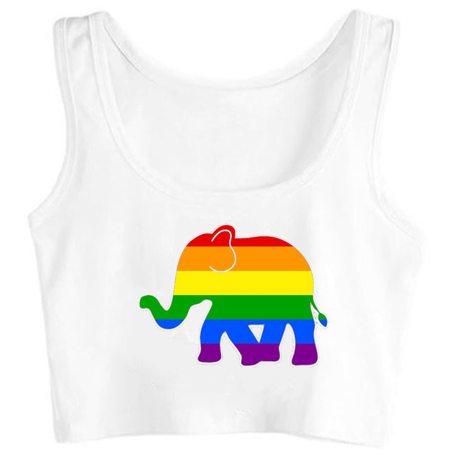 0088-elephant-in-rainbow-colors-white print unisex crop top