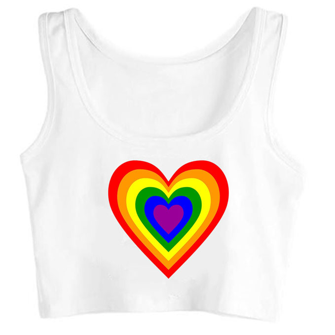 0089-heart-in-rainbow-colors-white print unisex crop top
