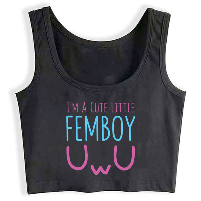 0173-im-a-cute-little-femboy-black print unisex crop top