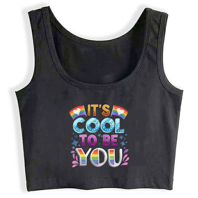 0178-its-cool-to-be-you-black print unisex crop top