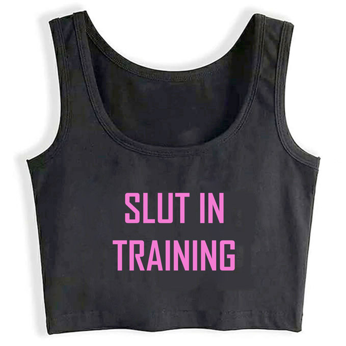 0224-slut-in-training-black print unisex crop top